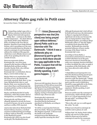 Attorney fights gag rule in Petit case