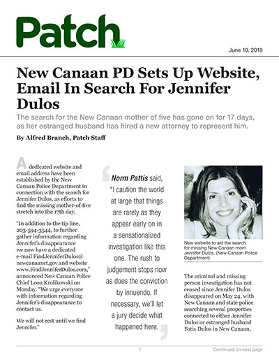 New Canaan PD Sets Up Website, Email In Search For Jennifer Dulos