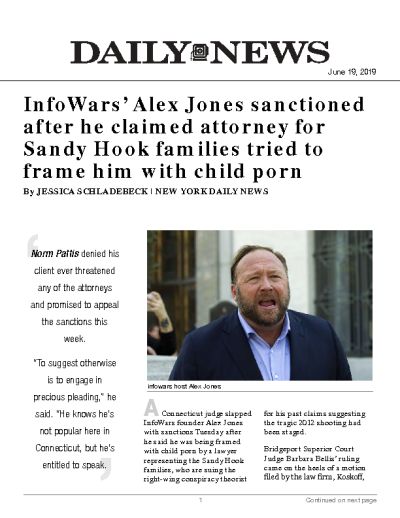 InfoWars’ Alex Jones sanctioned after he claimed attorney for Sandy Hook families tried to frame him with child porn