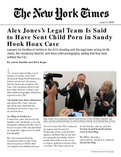 Alex Jones’s Legal Team Is Said to Have Sent Child Porn in Sandy Hook Hoax Case