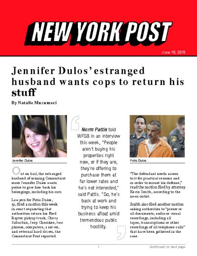 Jennifer Dulos’ estranged husband wants cops to return his stuff