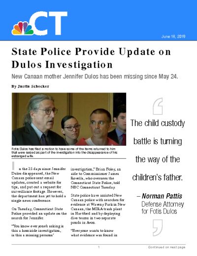 State Police Provide Update on Dulos Investigation