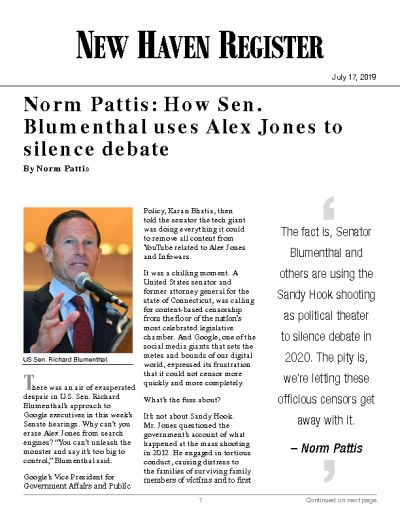 Norm Pattis: How Sen. Blumenthal uses Alex Jones to silence debate