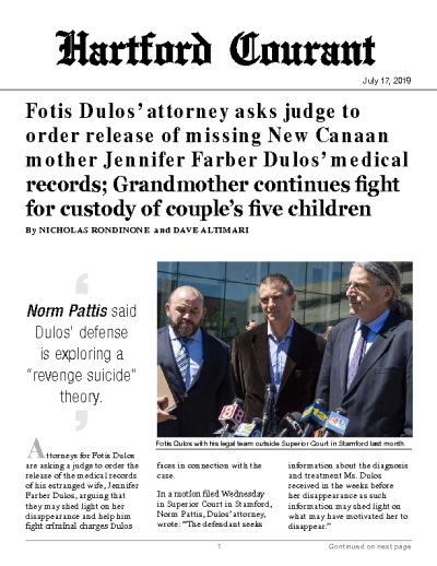 Fotis Dulos’ attorney asks judge to order release of missing New Canaan mother Jennifer Farber Dulos’ medical records; Grandmother continues fight for custody of couple’s five children