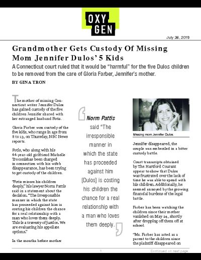 Grandmother Gets Custody Of Missing Mom Jennifer Dulos' 5 Kids