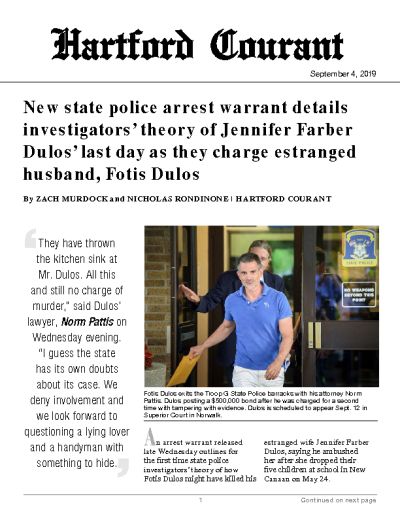 New state police arrest warrant details investigators’ theory of Jennifer Farber Dulos’ last day as they charge estranged husband, Fotis Dulos