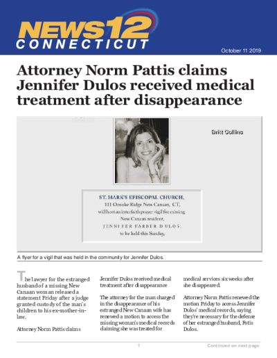 Attorney Norm Pattis claims Jennifer Dulos received medical treatment after disappearance