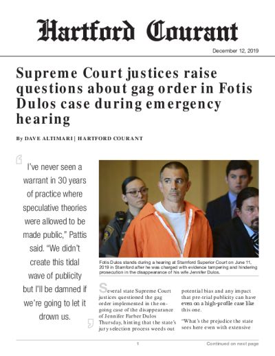 Supreme Court justices raise questions about gag order in Fotis Dulos case during emergency hearing