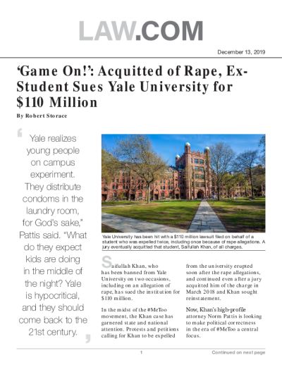 'Game On!': Acquitted of Rape, Ex-Student Sues Yale University for $110 Million