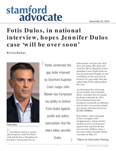 Fotis Dulos, in national interview, hopes Jennifer Dulos case ‘will be over soon’