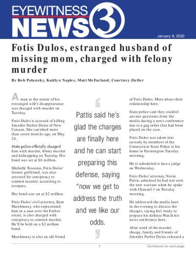 Fotis Dulos, estranged husband of missing mom, charged with felony murder