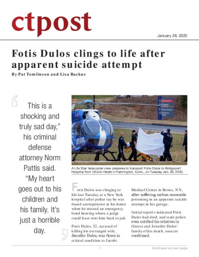 Fotis Dulos clings to life after apparent suicide attempt