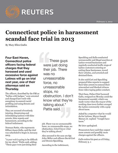 Connecticut police in harassment scandal face trial in 2013
