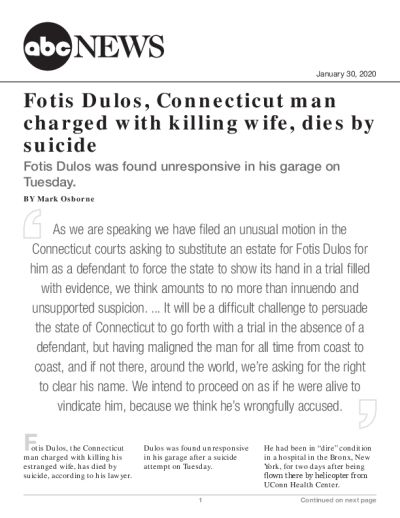 Fotis Dulos, Connecticut man charged with killing wife, dies by suicide