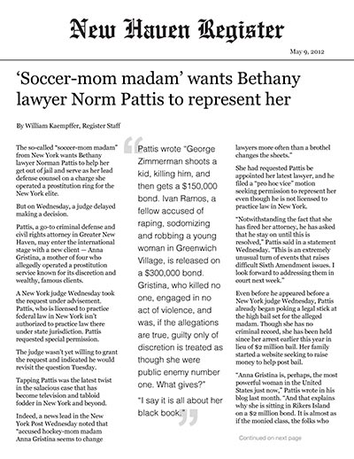 'Soccer-mom madam' wants Bethany lawyer Norm Pattis to represent her