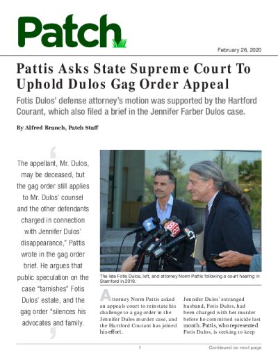 Pattis Asks State Supreme Court To Uphold Dulos Gag Order Appeal