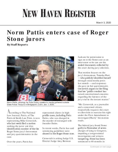 Norm Pattis enters case of Roger Stone jurors