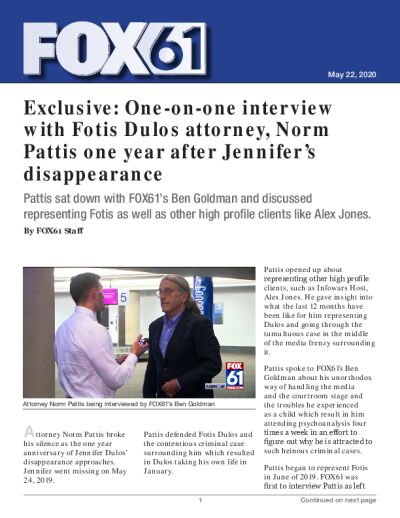 Exclusive: One-on-one interview with Fotis Dulos attorney, Norm Pattis one year after Jennifer's disappearance