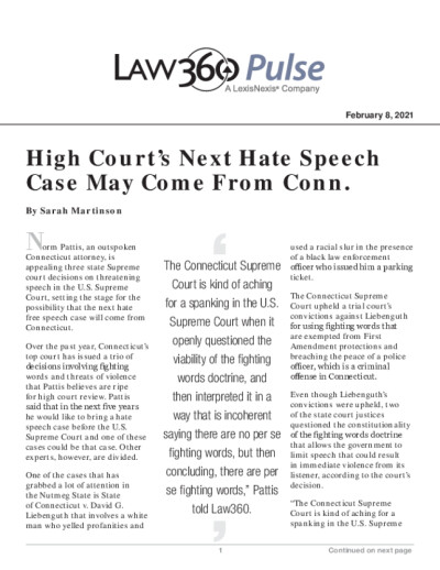 High Court's Next Hate Speech Case May Come From Conn.