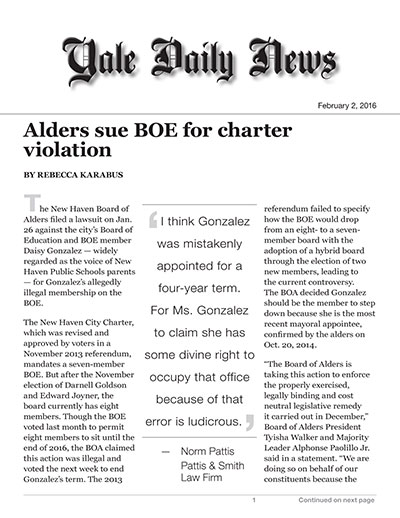 Alders sue BOE for charter violation