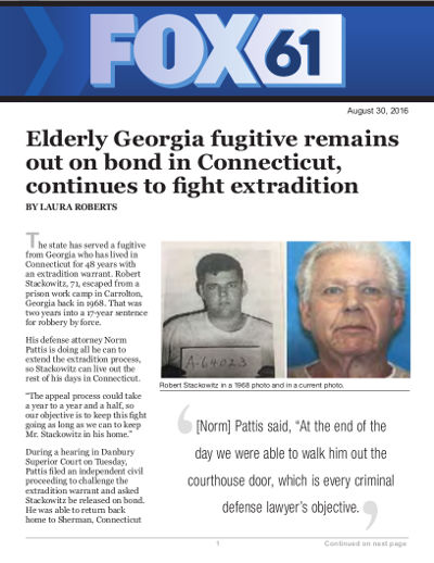 Elderly Georgia fugitive remains out on bond in Connecticut, continues to fight extradition