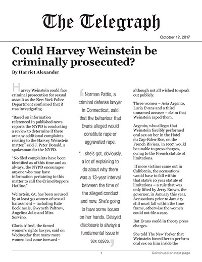 Could Harvey Weinstein be criminally prosecuted?