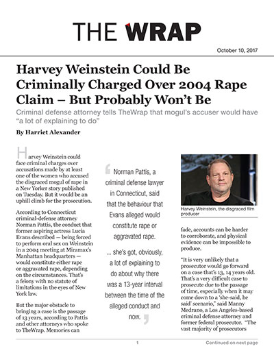Harvey Weinstein Could Be Criminally Charged Over 2004 Rape Claim – But Probably Won’t Be