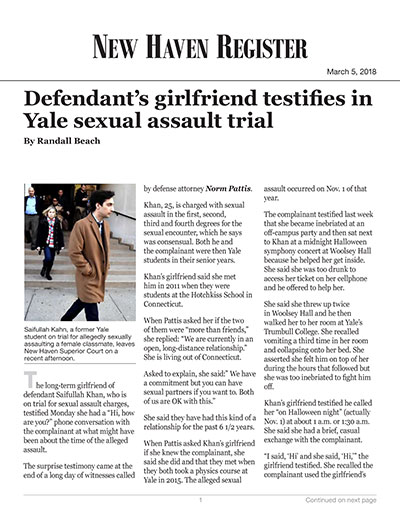 Defendant’s girlfriend testifies in Yale sexual assault trial