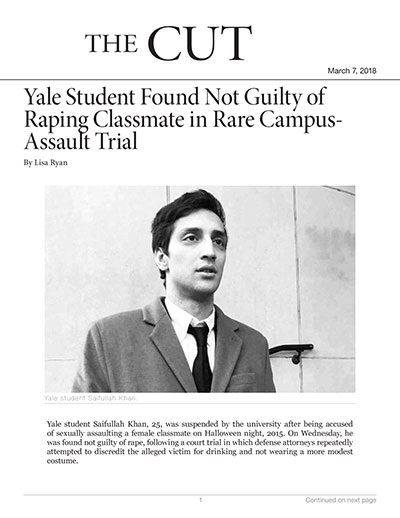 Yale Student Found Not Guilty of Raping Classmate in Rare Campus-Assault Trial