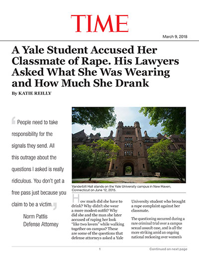 A Yale Student Accused Her Classmate of Rape. His Lawyers Asked What She Was Wearing and How Much She Drank