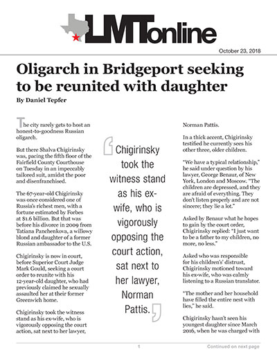 Oligarch in Bridgeport seeking to be reunited with daughter