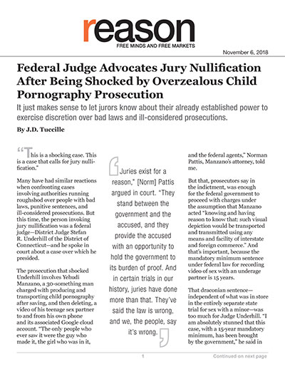Federal Judge Advocates Jury Nullification After Being Shocked by Overzealous Child Pornography Prosecution