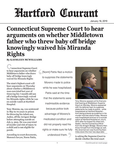 Connecticut Supreme Court to hear arguments on whether Middletown father who threw baby off bridge knowingly waived his Miranda Rights