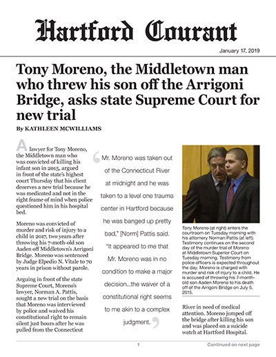 Tony Moreno, the Middletown man who threw his son off the Arrigoni Bridge, asks state Supreme Court for new trial