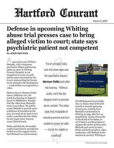 Defense in upcoming Whiting abuse trial presses case to bring alleged victim to court; state says psychiatric patient not competent