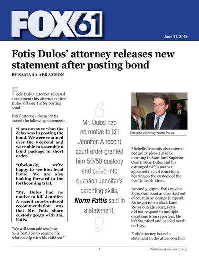 Fotis Dulos’ attorney releases new statement after posting bond