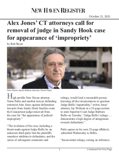 Alex Jones' CT attorneys call for removal of judge in Sandy Hook case for appearance of 'impropriety'