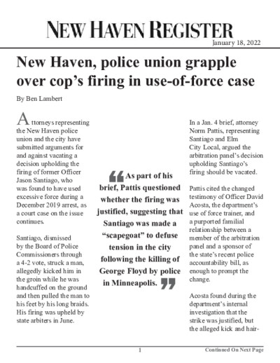 New Haven, police union grapple over cop’s firing in use-of-force case