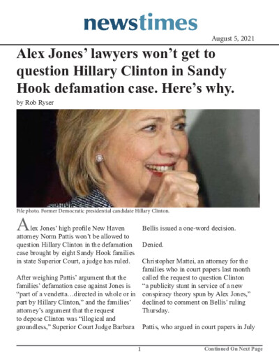 Alex Jones' lawyers won't get to question Hillary Clinton in Sandy Hook defamation case. Here's why.