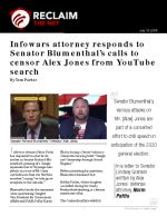 Infowars attorney responds to Senator Blumenthal&rsquo;s calls to censor Alex Jones from YouTube search