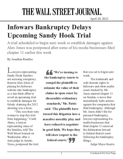 Infowars Bankruptcy Delays Upcoming Sandy Hook Trial