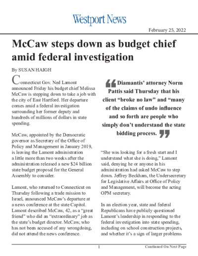 McCaw steps down as budget chief amid federal investigation